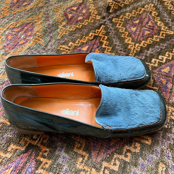 MELANI BLUE PONYHAIR GREEN PATENT LEATHER LOAFERS - Picture 3 of 4